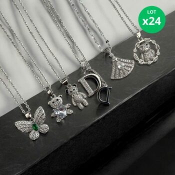 Lot de 24 (1,60€ Pièce) : Collier Avec Pendentif Argenté - Acier Inoxydable