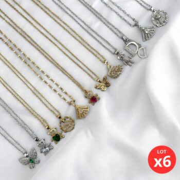 Lot de 6 (2€ Pièce) : Collier Avec Pendentif Doré et Argenté - Acier Inoxydable