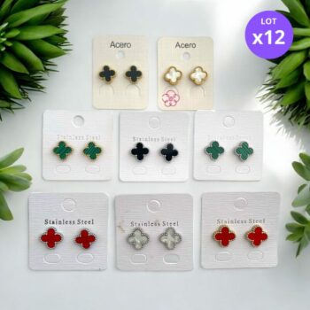 Lot de 12 paires (1,50€ la paire) : Boucle D'oreille Dorée et Argentée Trèfle
