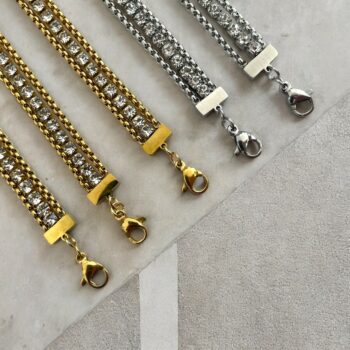 Lot de 24 (1,60€ unité) : Bracelet Doré Et Argenté Avec Strass – Acier Inoxydable – Image 2
