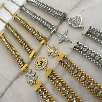 Lot de 24 (1,60€ unité) : Bracelet Doré Et Argenté Avec Strass – Acier Inoxydable – Image 3
