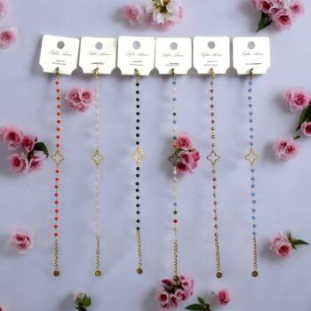 Lot de 24 (1,60€ unité) : Bracelet Doré Avec Perles & Breloques Trèfle – Acier Inoxydable – Image 5