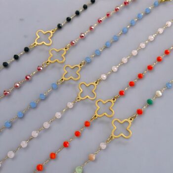 Lot de 24 (1,60€ unité) : Bracelet Doré Avec Perles & Breloques Trèfle – Acier Inoxydable – Image 6
