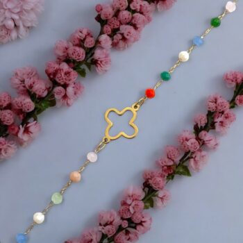 Lot de 24 (1,60€ unité) : Bracelet Doré Avec Perles & Breloques Trèfle – Acier Inoxydable – Image 2
