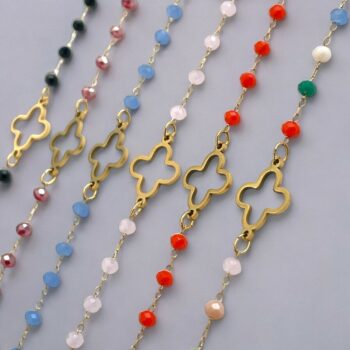 Lot de 24 (1,60€ unité) : Bracelet Doré Avec Perles & Breloques Trèfle – Acier Inoxydable – Image 3