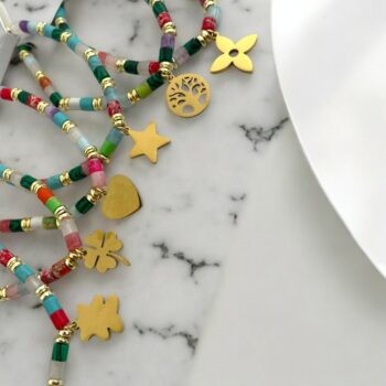 Lot de 6 (1€ unité) : Bracelet Doré Avec Perles & Breloques – Acier Inoxydable – Image 10