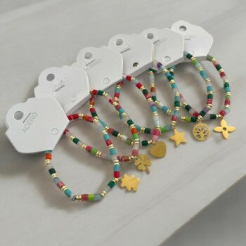 Lot de 6 (1€ unité) : Bracelet Doré Avec Perles & Breloques – Acier Inoxydable – Image 3