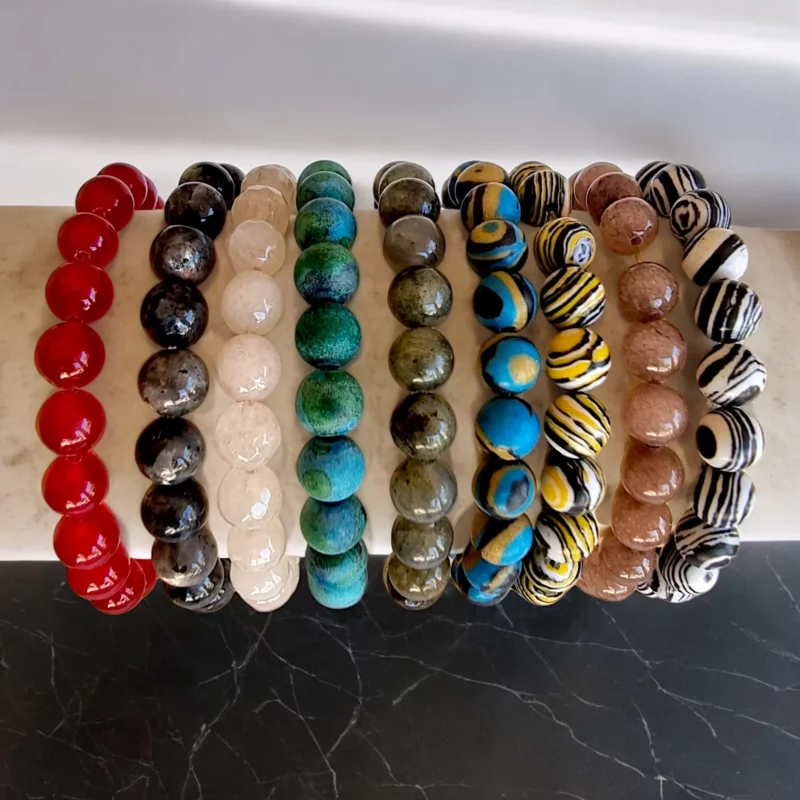 Lot de 9 (1,30€ unité) : Bracelet Pierres Rondes colorées