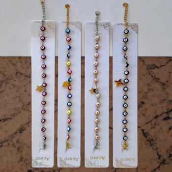 Lot de 4 (1,80€ unité) : Bracelet OEIL Doré & Argenté Avec Pendentif - Acier Inoxydable - Mélange de Couleurs – Image 2