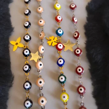 Lot de 4 (1,80€ unité) : Bracelet OEIL Doré & Argenté Avec Pendentif - Acier Inoxydable - Mélange de Couleurs