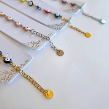 Lot de 4 (1,80€ unité) : Bracelet OEIL Doré & Argenté Avec Pendentif - Acier Inoxydable - Mélange de Couleurs – Image 4