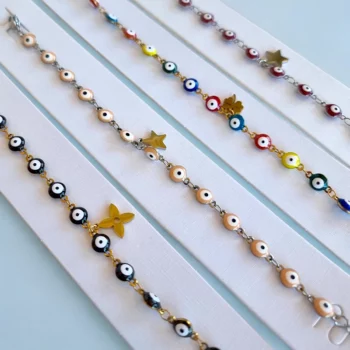 Lot de 4 (1,80€ unité) : Bracelet OEIL Doré & Argenté Avec Pendentif - Acier Inoxydable - Mélange de Couleurs – Image 3