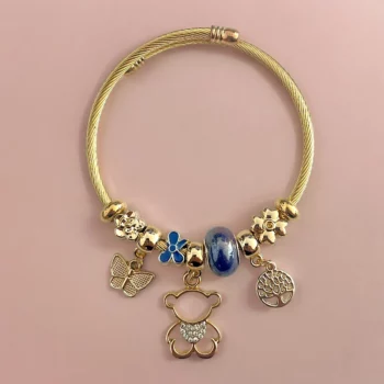 Mélange de 12 (0,90€ unité) : Bracelet Ourson à Strass Doré, Grosse Perle – Image 10