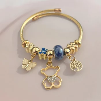 Mélange de 12 (0,90€ unité) : Bracelet Ourson à Strass Doré, Grosse Perle – Image 9