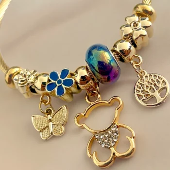 Mélange de 12 (0,90€ unité) : Bracelet Ourson à Strass Doré, Grosse Perle – Image 7