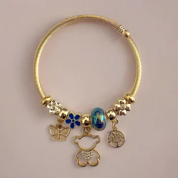 Mélange de 12 (0,90€ unité) : Bracelet Ourson à Strass Doré, Grosse Perle – Image 6