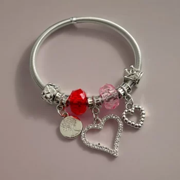 Mélange de 12 (0,90€ unité) : Bracelet Coeur Argenté, Grosses Perles – Image 10