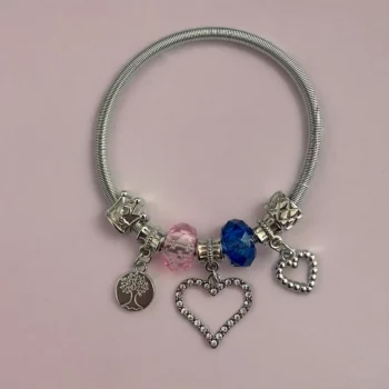 Mélange de 12 (0,90€ unité) : Bracelet Coeur Argenté, Grosses Perles – Image 3