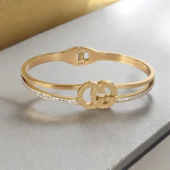 Bracelet Doré Rigide Acier Inoxydable - CG & Strass