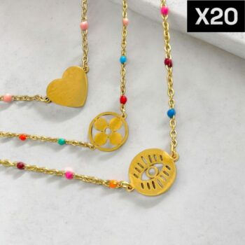 Lot de 20 (1,50€ unité) : Colliers Dorés Avec Perles et Pendentif - Assortiment De Pendentifs Différents