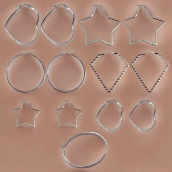 Lot de 10 paires (soit 0,95€ la paire) : Boucle d'oreille Argentée Différentes Tailles et Modèles