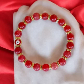 Lot de 12 (0,75€ unité) : Bracelet ŒIL Coloré Avec Perles Translucides & Strass – Mélange de Couleurs – Image 7