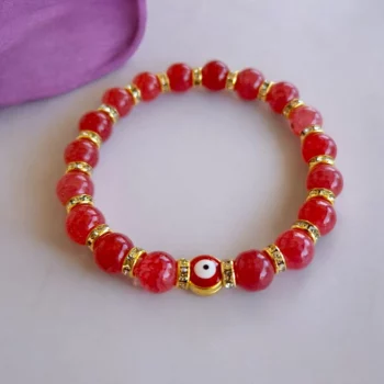 Lot de 12 (0,75€ unité) : Bracelet ŒIL Coloré Avec Perles Translucides & Strass – Mélange de Couleurs – Image 2
