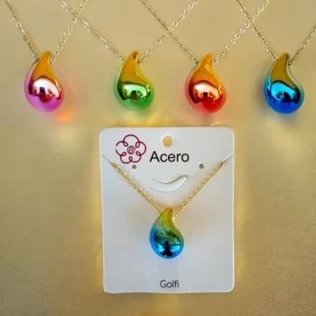 Lot de 12 (1,80€ unité) : Colliers Dorés Avec Pendentif Goutte Nacrée - Acier Inoxydable