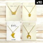 Lot de 10 (1,60€ unité) : Colliers Dorés Avec Pendentif - Assortiment De Pendentifs Différents