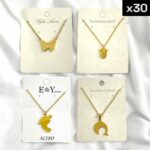 Lot de 30 (1,40€ unité) : Colliers Dorés Avec Pendentif - Assortiment De Pendentifs Différents