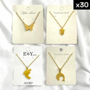 Lot de 30 (1,40€ unité) : Colliers Dorés Avec Pendentif - Assortiment De Pendentifs Différents