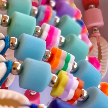 Lot de 24 (0,55€ unité) : Bracelet COQUILLAGE Avec Perles Colorées – Mélange de Couleurs – Image 4