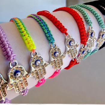 Lot de 24 (0,75€ unité) : Bracelet Tressé MAIN DE FATMA & ŒIL Strass – Mélange de Couleurs – Image 5