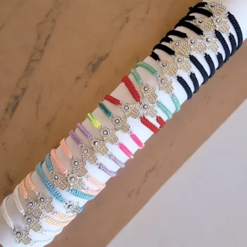 Lot de 24 (0,75€ unité) : Bracelet Tressé MAIN DE FATMA & ŒIL Strass – Mélange de Couleurs