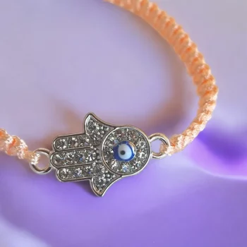 Lot de 24 (0,75€ unité) : Bracelet Tressé MAIN DE FATMA & ŒIL Strass – Mélange de Couleurs – Image 2