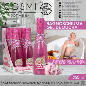 Lot de 6 (soit 2,22€ pièce) : Gel Mousse de Bain Champagne Parfum FLEUR DE CERISIER - Cosmi Premium – Image 3
