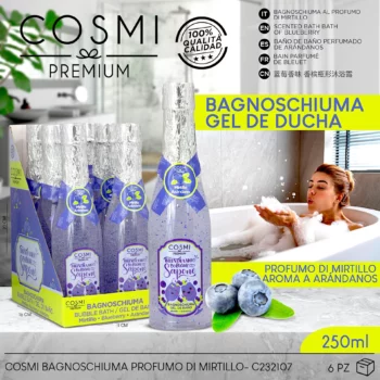 Lot de 6 (soit 1,50€ pièce) : Gel Mousse de Bain Champagne Parfum MIRTILLE - Cosmi Premium – Image 3