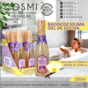 Lot de 6 (soit 2,22€ pièce) : Gel Mousse de Bain Champagne Parfum VANILLE - Cosmi Premium – Image 3
