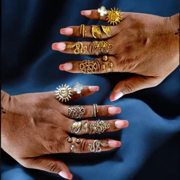 Lot de 16 (2,25€ unité) : Bague Dorée & Argentée Ajustable Acier Inoxydable (Aléatoire)
