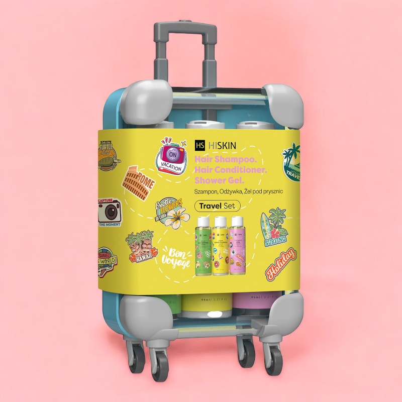 5905359806929_HISKIN-TRAVEL-Set-95-ml-3szt_RGB-246 SET TRAVEL Valise 3 pièces : Shampoing+Après-shampooing+Gel douche 3x95ml - HiSkin – Image 1