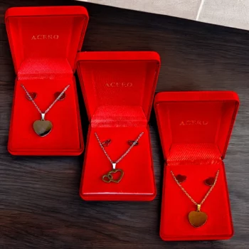 Lot de 3 Coffrets (3€ unité) : Collier et Boucles d'oreilles - Collection COEUR en Acier Inoxydable