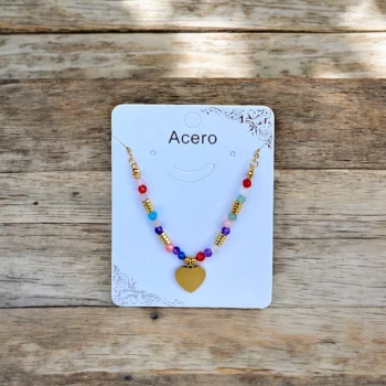 Lot de 5 (2,30€ l'unité) : Collier Perles colorées & Pendentif Doré en Acier Inoxydable – Image 3