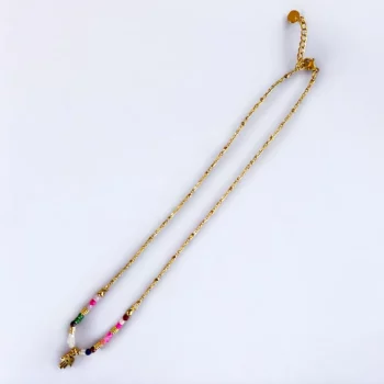 Lot de 5 (2,30€ l'unité) : Collier Perles colorées & Pendentif Doré en Acier Inoxydable – Image 4