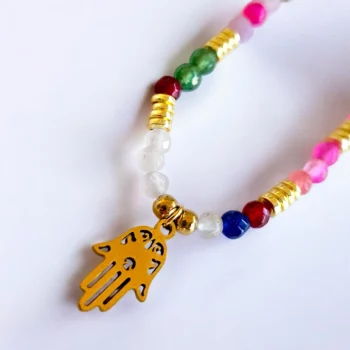 Lot de 5 (2,30€ l'unité) : Collier Perles colorées & Pendentif Doré en Acier Inoxydable – Image 2