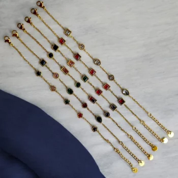 Lot de 6 (2,30€ unité) : Bracelet Doré Stass Coloré - Acier Inoxydable - Mélange de Couleurs