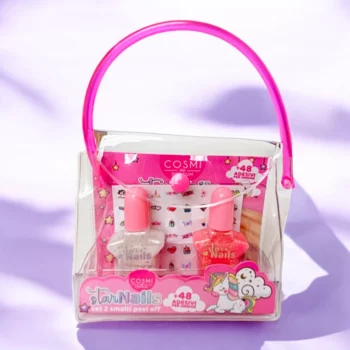 Petit Sac 3 Pièces 2 Vernis Peel Off BLANC & ROSE + Stickers - Cosmi