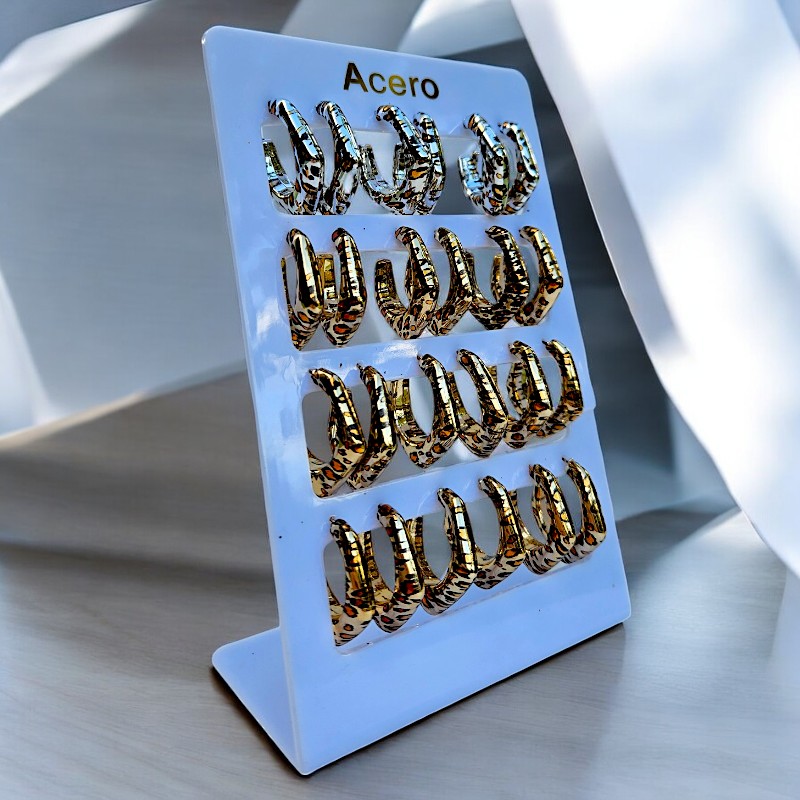 boucle d'oreilles léopard en présentoir 1-1 Présentoir de 12 paires (soit 0,92€ la paire) : Boucles d'oreilles En Acier Inoxydable CREOLES LEOPARD – Image 3