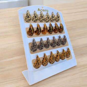 Présentoir de 12 paires (soit 0,99€ la paire) : Boucles d'oreilles En Acier Inoxydable GOUTTE LEOPARD NUANCE MARRON – Image 3