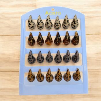 Présentoir de 12 paires (soit 0,99€ la paire) : Boucles d'oreilles En Acier Inoxydable GOUTTE LEOPARD NUANCE MARRON