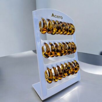 Présentoir de 12 paires (soit 0,85€ la paire) : Boucles d'oreilles En Acier Inoxydable CREOLES AMBRE TRANSLUCIDE – Image 2